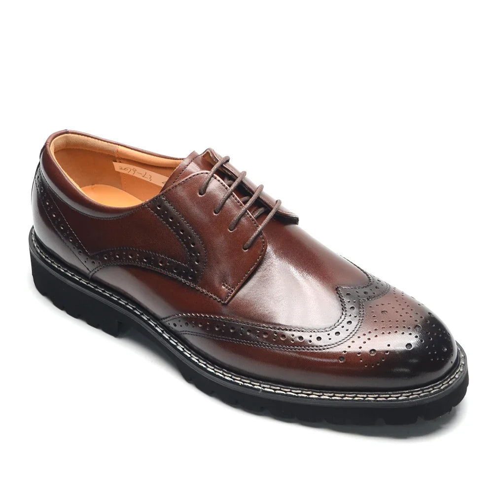 Handsome Men's Luxury Genuine Leather Sneakers | Wingtip Brogue Casual Oxfords (Height Increasing, Waterproof)