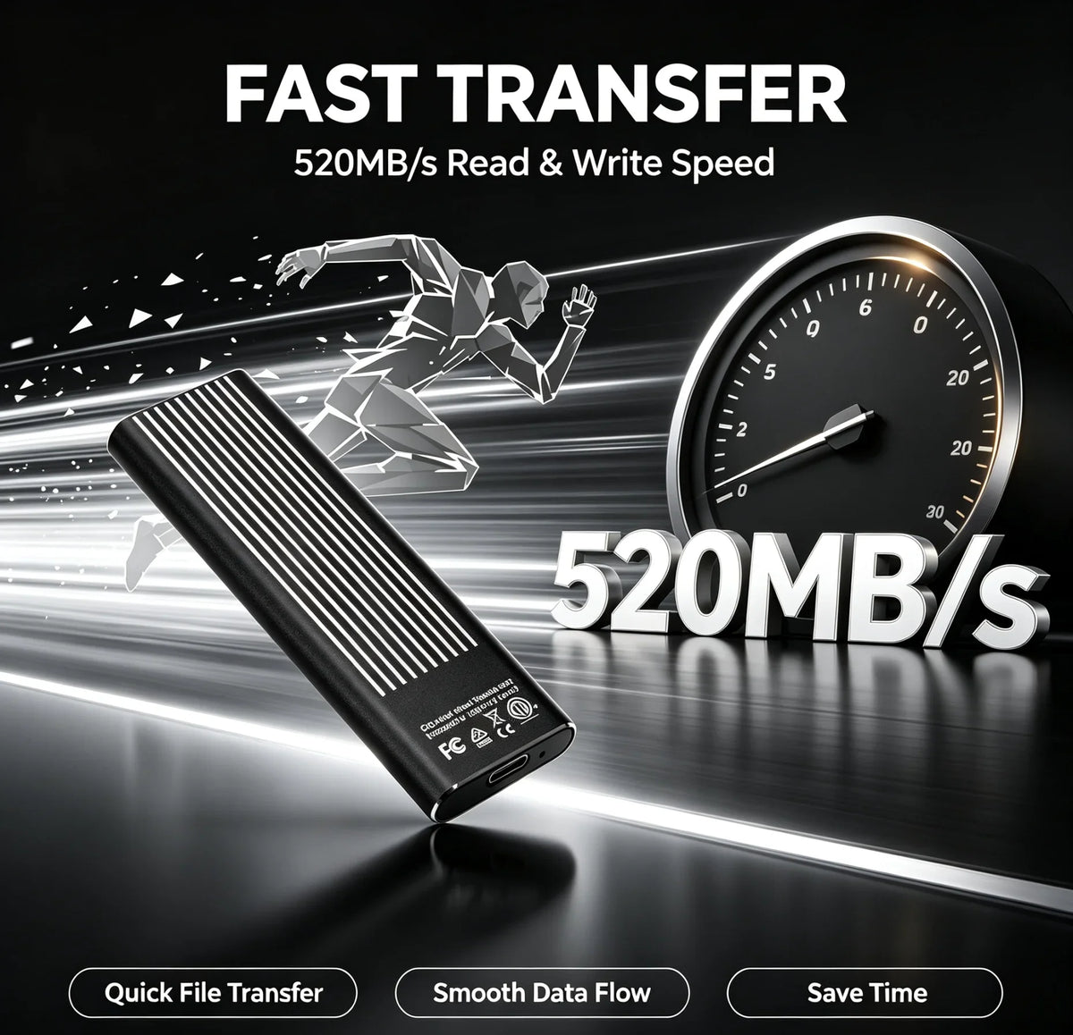 Portable External SSD USB3.2, High Speed 1TB-16TB Solid State Drive, Lightweight Pocket Design for Laptop, Desktop, Mac & Phone