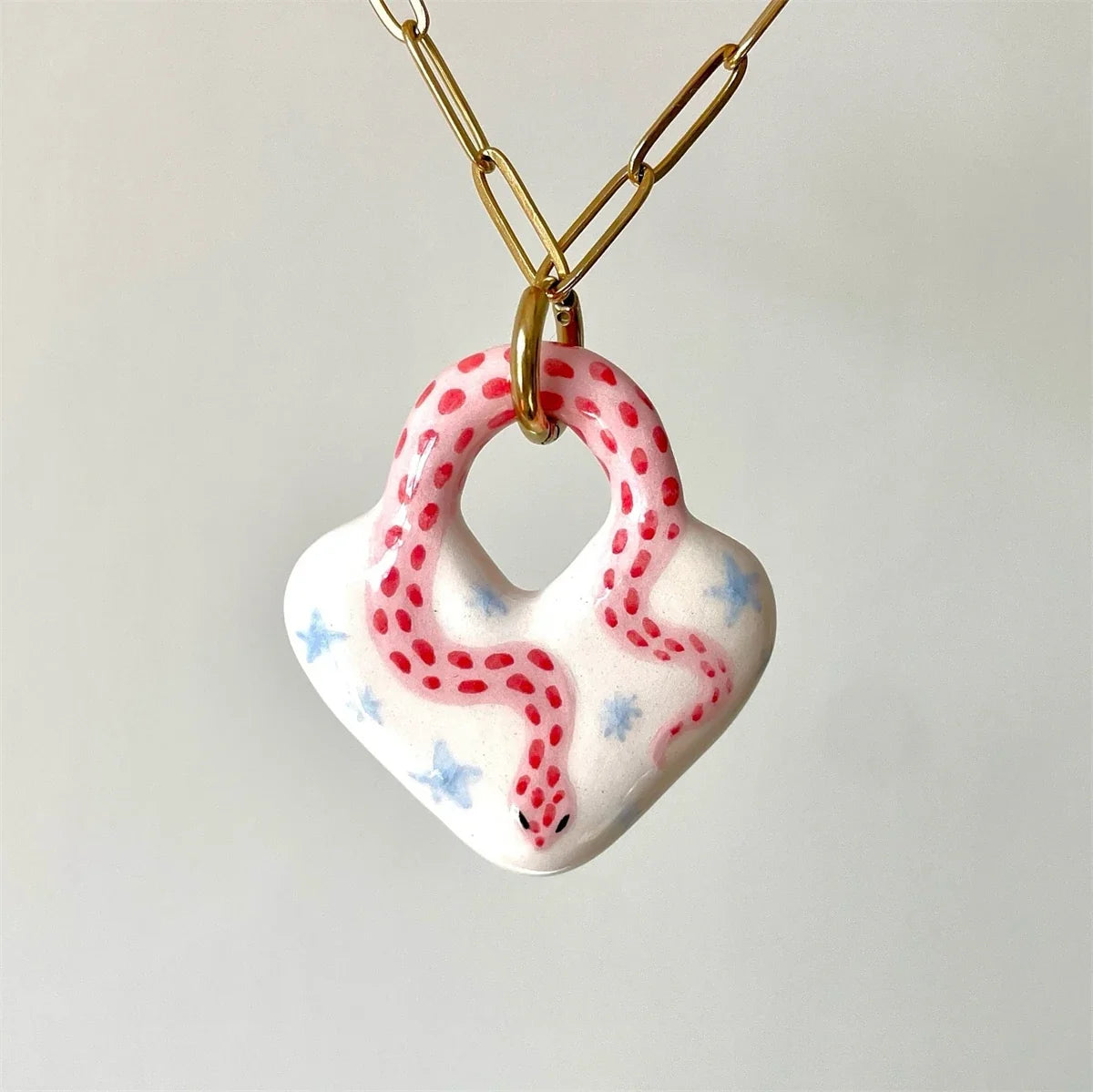Colorful dopamine pendant necklace, heart-shaped sun, white dove, small snake, gold-plated and color preserving