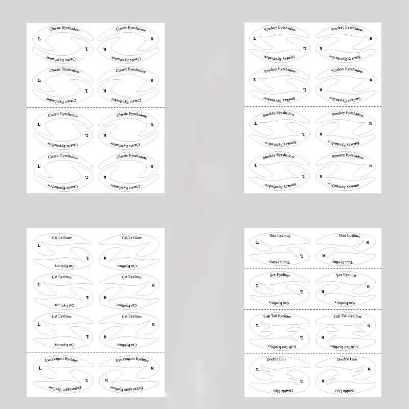 4 Sheets Quick Stencils Eyeliner Eye Makeup Shaping Auxiliary Stickers Eyeshadow Eyebrows Styling Drawing Template Guide Card