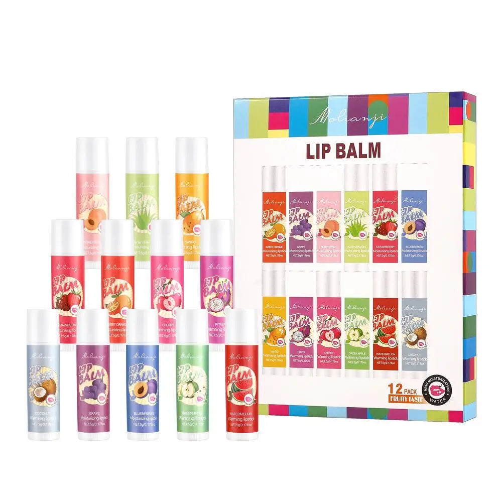 12pcs Moisturizing Lipstick Set, Hydrating Lip Care Suitable For All Skin Types, Fruit Lipstick Lip Balm Set