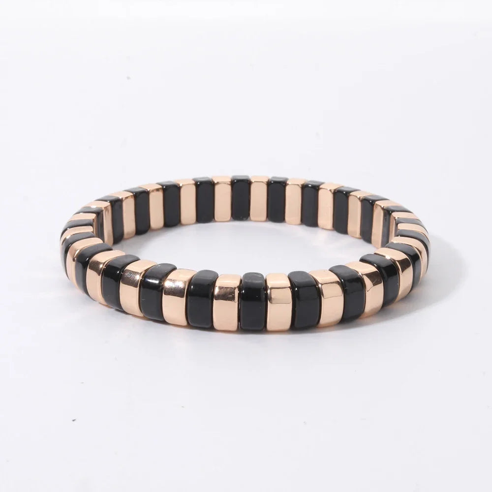 2026 New Black Gold Color Beaded Bangle for Women and Men Handmade Elastic hand Wrist Bracelets