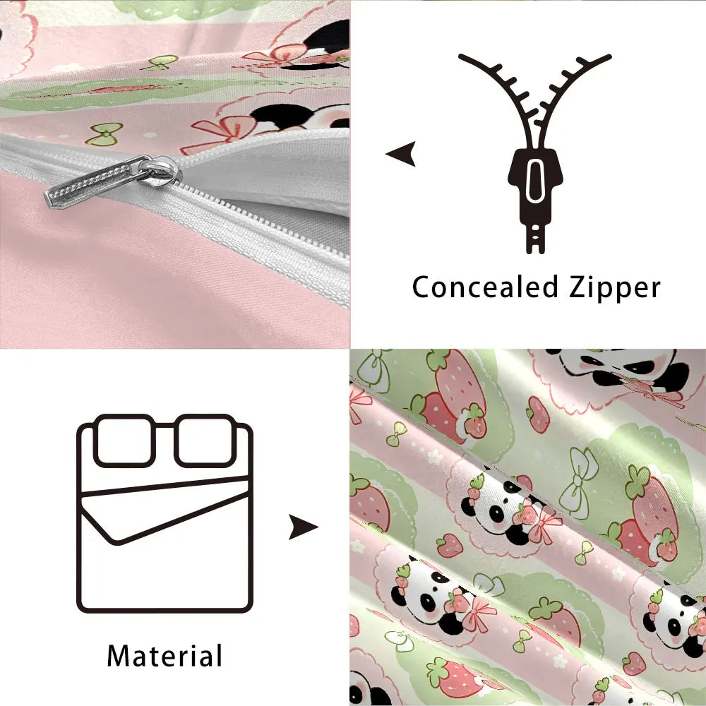 3pcs Cartoon Panda Print Coreless Duvet Cover Cool Summer Lightweight Bedding Set Multi Size Bedroom Bedding Decoration