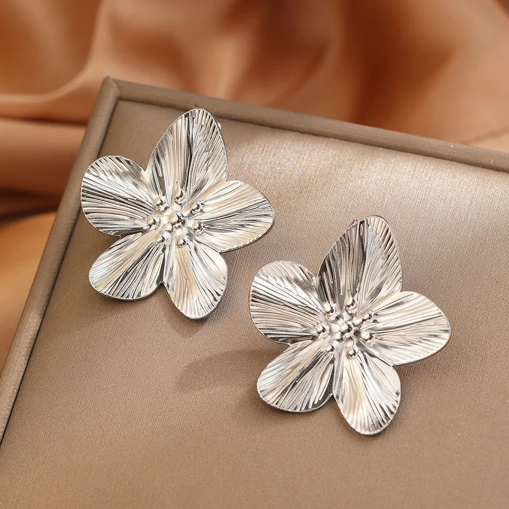 DOTIFI Stainless Steel Exaggerated Large Flower Design Earrings Female Fashion Retro Minimalist Ear Jewelry Party Creative Gifts