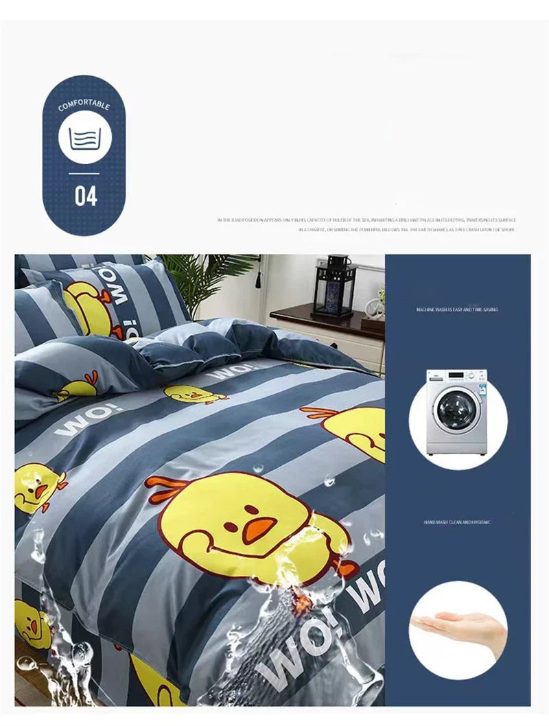 Lovely Cartoon King Size Duvet Cover Set 220x240 Skin Friendly Double Bed Quilt Cover Blanket Comforter Cover and Pillowcase