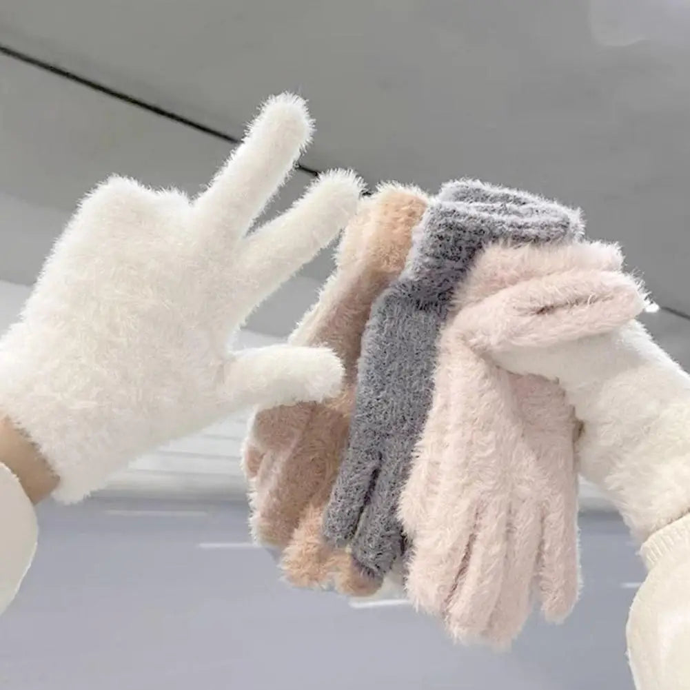 Winter Gloves Mink Velvet Five Finger Gloves Plush Warm Cold-proof Gloves Women Outdoors Cycling Solid Color Mittens