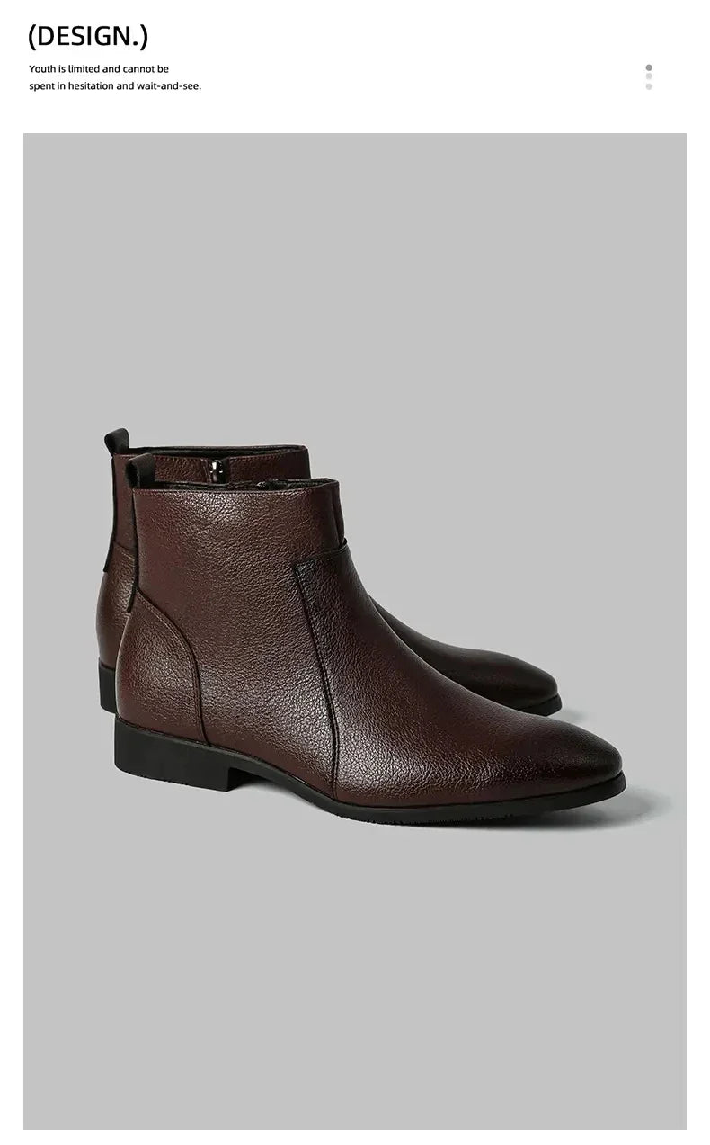Winter New Men Business Boots Black  Red Simple Slim Fit Soft Leather Boots Casual and Fashionable Chelsea Boots 38-46 Men Boots