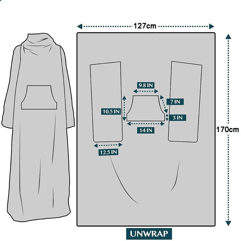 Grey Wearable Lazy TV Blanket With Sleeve,TV Sofa Blankets For Men Women,Thick Fleece Blanket Winter Adult Cozy Soft Nap Blanket