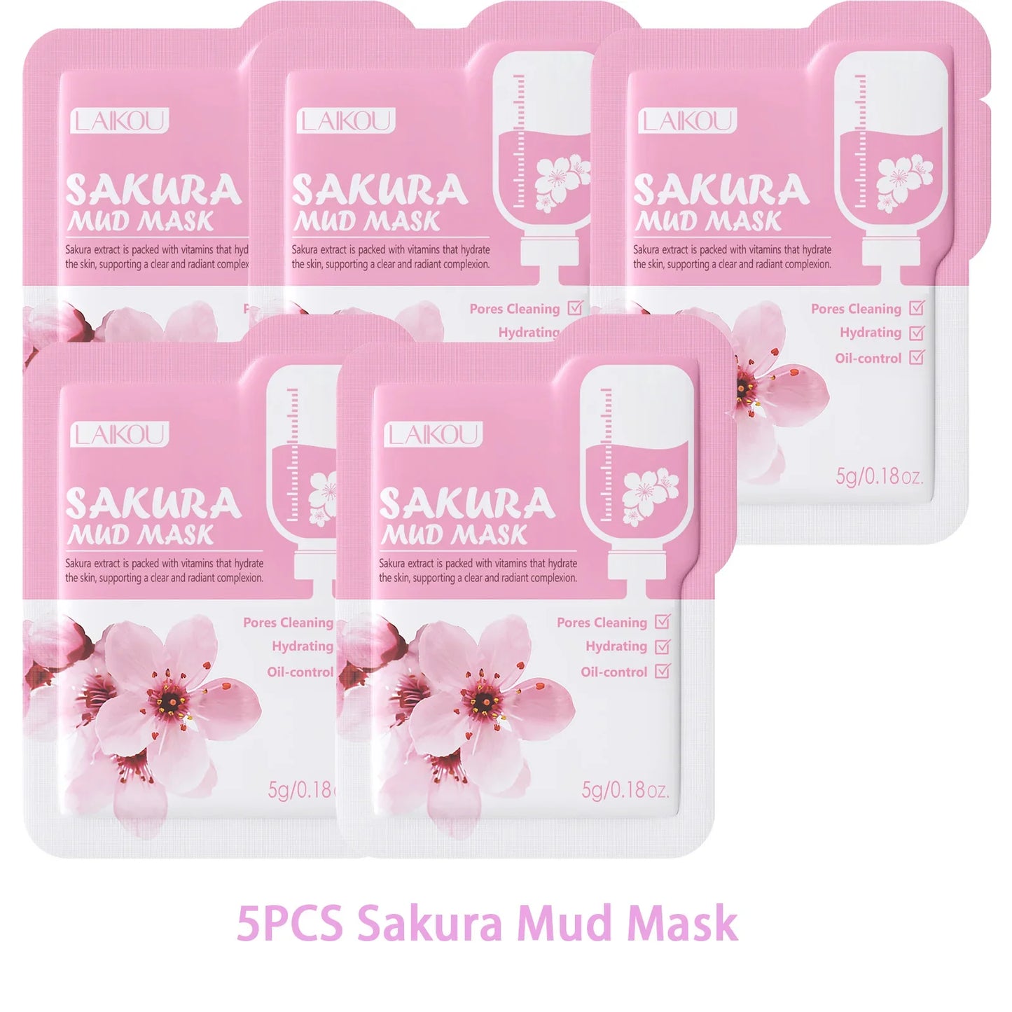 LAIKOU Japan Sakura Clay Mud Mask Hydrating Gentle Cleansing Refreshing Oil Balancing Daily Facial Skin Care Mask 5g