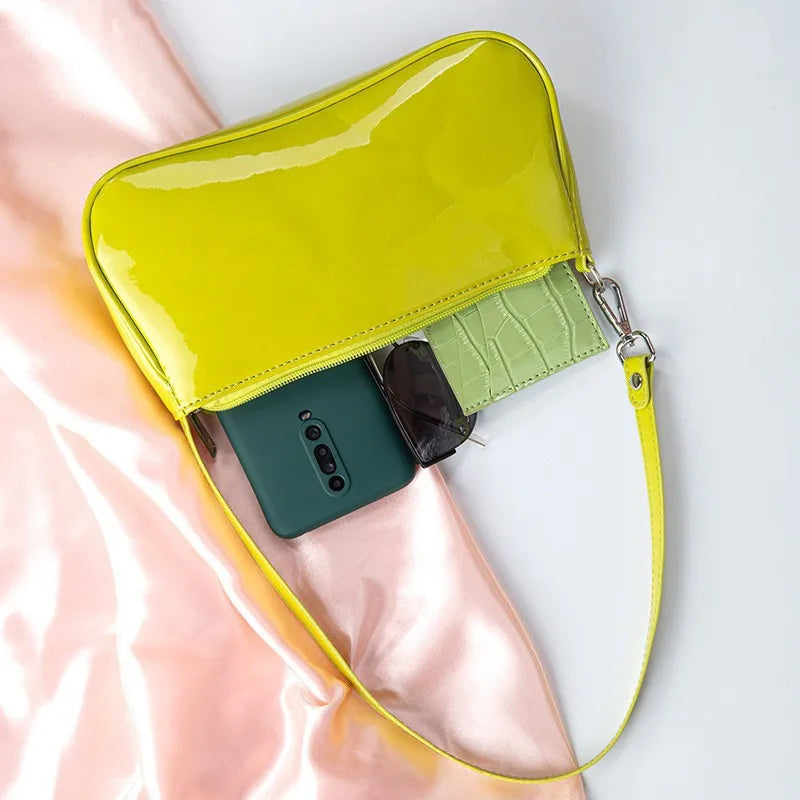 Retro Solid Color PU Leather Shoulder Bag | Fashionable Women's Casual Designer Hobo Underarm Handbag (Baguette Shape, All Seasons)