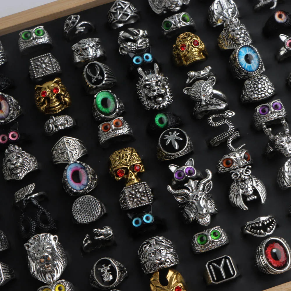 10/20/30/50Pcs/Lot Fashion Retro Punk Classic Skull Owl Rings for Men Women Hip Hop Jewelry Accessories Party Gifts Mix Style