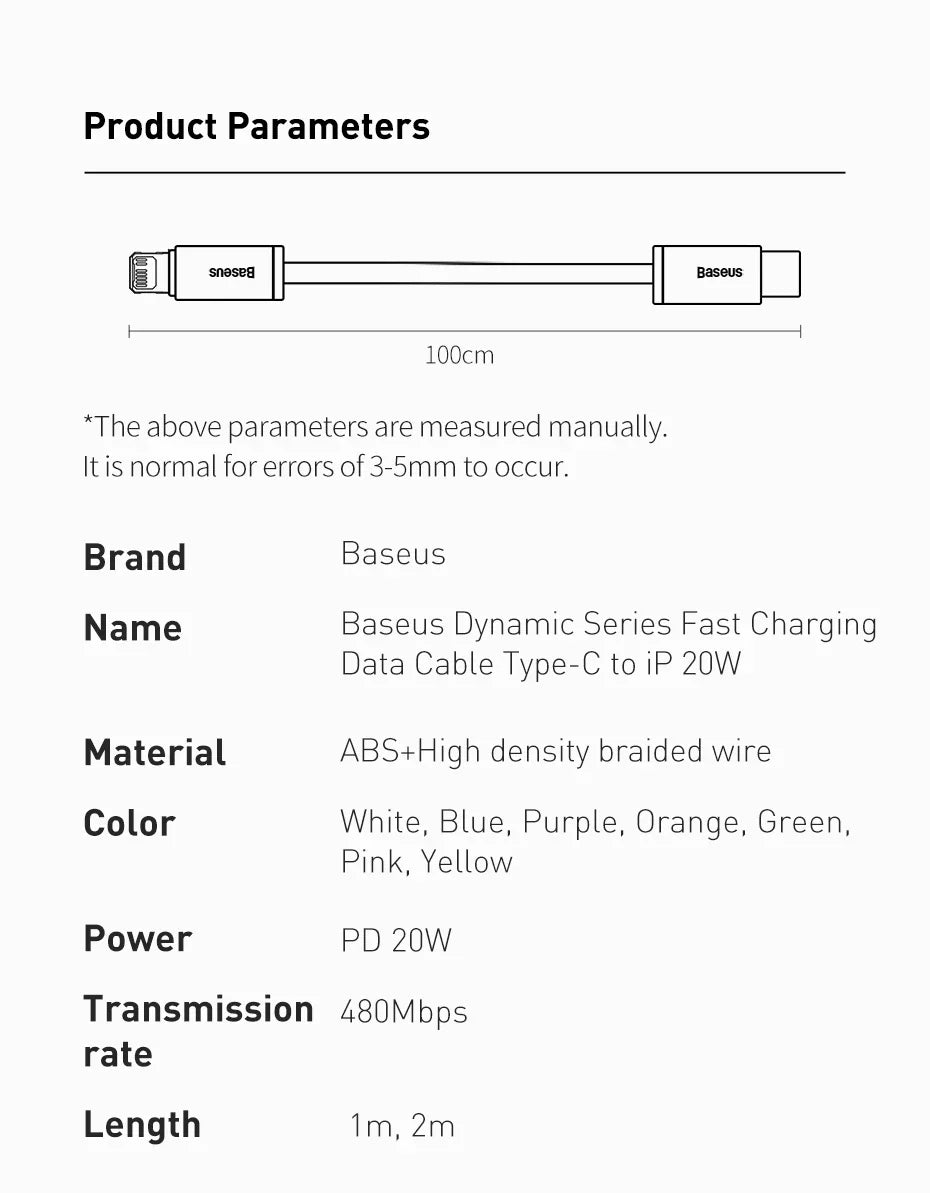 Baseus USB C Cable For IPhone 14 13 12 11 Pro Max Xs Plus 20W 30W Fast Charging Cable Type C Data Wire For ipad Macbook