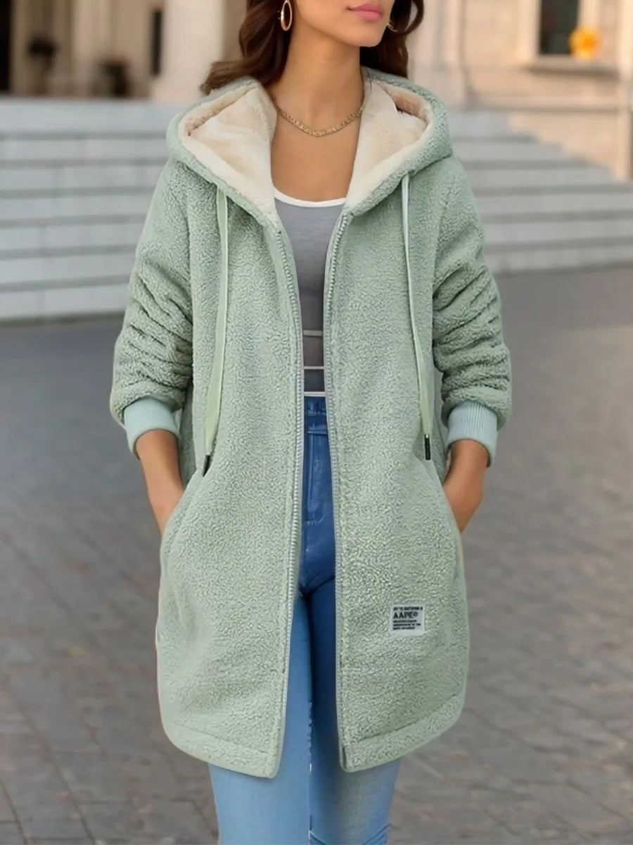 Women's Hooded Top  Winter Coat Thickened Fleece-lined Sweatshirt Cardigan Winter Trendy New Style Lamb Wool Jacket Ladies