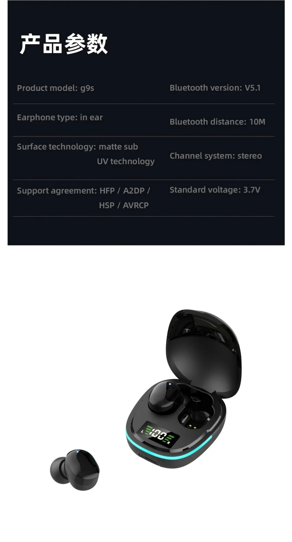 G9S Bluetooth 5.1 In Ear Wireless Earbuds LED Power Display Low Latency Gaming HiFi Stereo Sports Headphones
