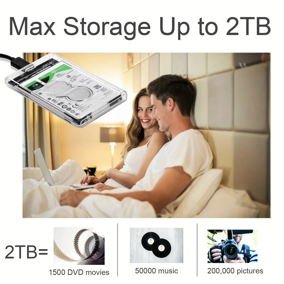 Transparent HDD Case HDD Enclosure 2.5 Inch SSD SATA To USB2.0 Type-C Adapter Portable External Hard Drive Box Tool-Free