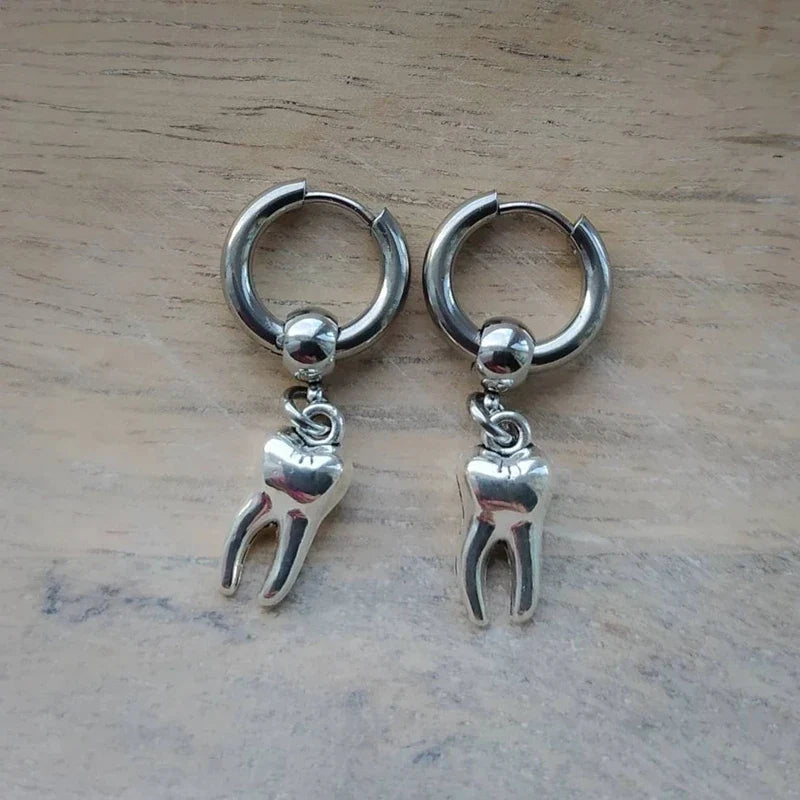 Teeth Earrings, Human Teeth, Huggie Hoops, Mens Earring, Womens Jewelry, Goth Jewelry, Emo, Alternative, Punk Earrings