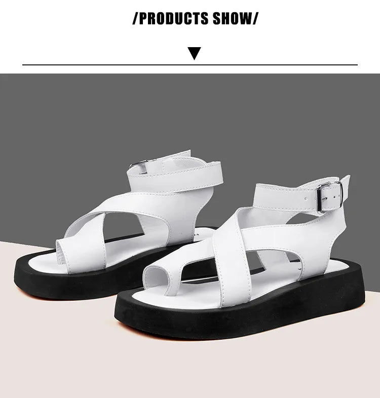 AIYUQI Sandals Women Genuine Leather 2026 Summer New Clip Toe Sandals Ladies Roman Women Shoes Muffin Sandals WHS MTO
