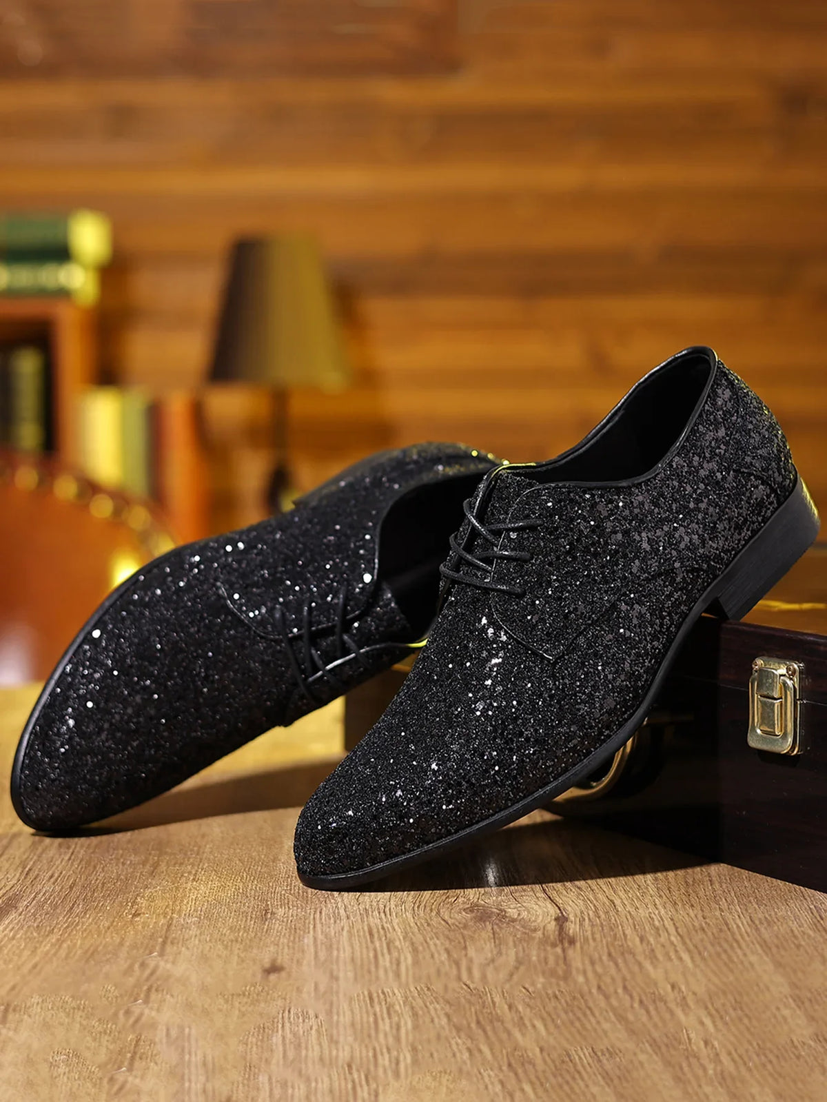 Luxury Men Dress Shoes Gold Silver Sequin Wedding Shoes High Quality Lace-Up  Oxford Shoes Fashion Designer Men Flats Large Size