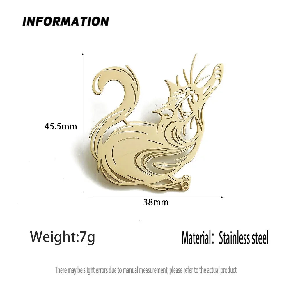 Original and innovative fun cat hollow stainless steel gold-plated 18K brooch, suit lapel pin, waterproof formal fittings