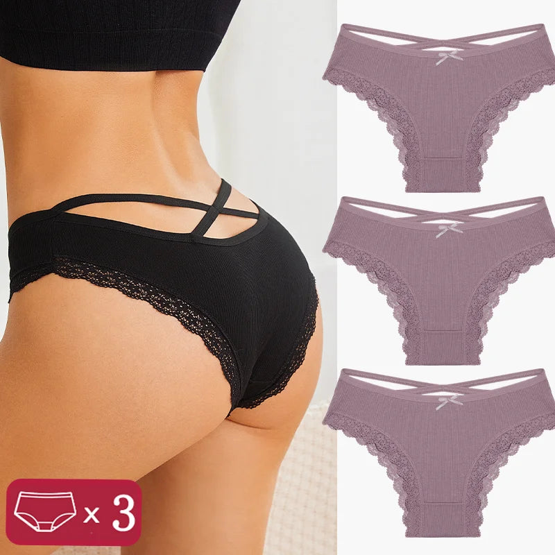 3-Piece Women's Cotton Seamless Panties – Low Rise, Hollow Design