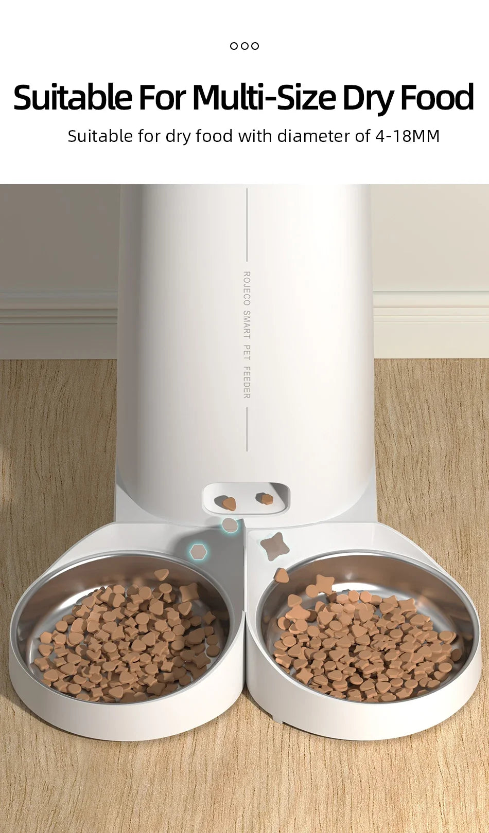 ROJECO Automatic Cat Feeder Pet Smart Cat Food Kibble Dispenser Remote Control Auto WiFi Double Feeder For Cats Dog Accessories