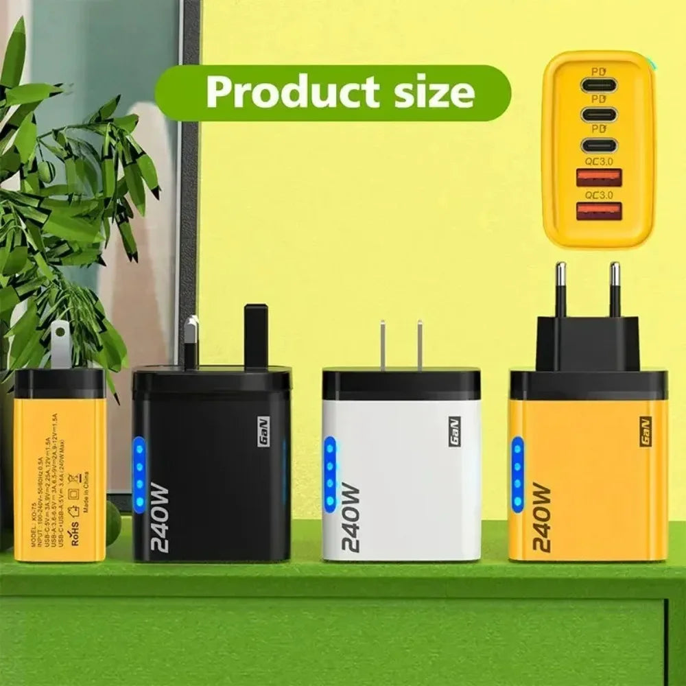 Type C USB 240W Fast Charging Charger GaN USB C Phone Charger Wall Adapter Quick Charge 3.0 With PD Cable For iPhone 17 Samsung