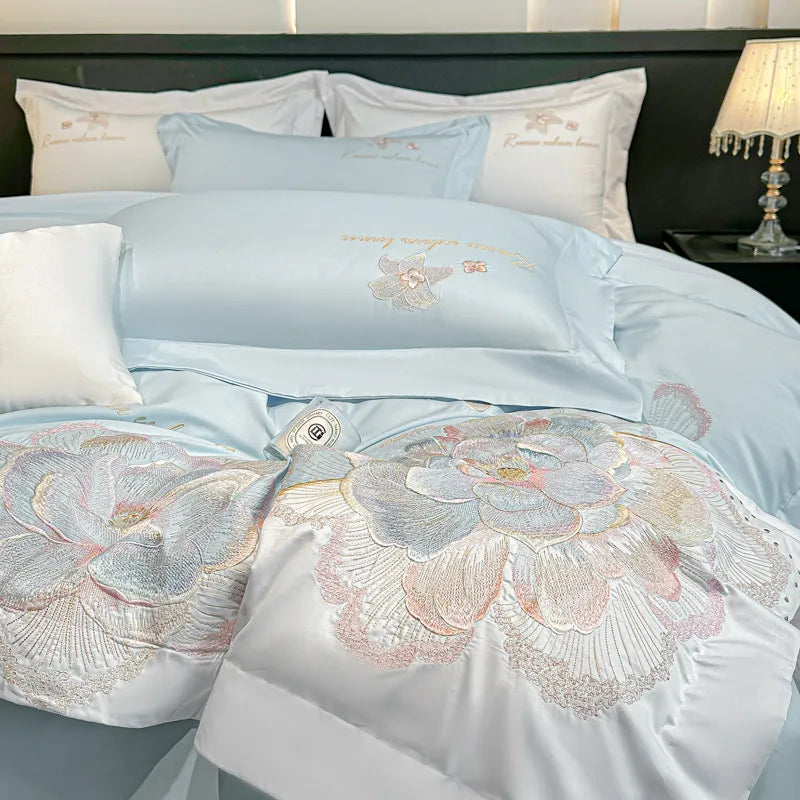 4pcs Light Luxury Style  120 Count Long Styl Cotton polyeste Embroidered Bedding Duvet Cover 200x230 220x240 Four Seasons