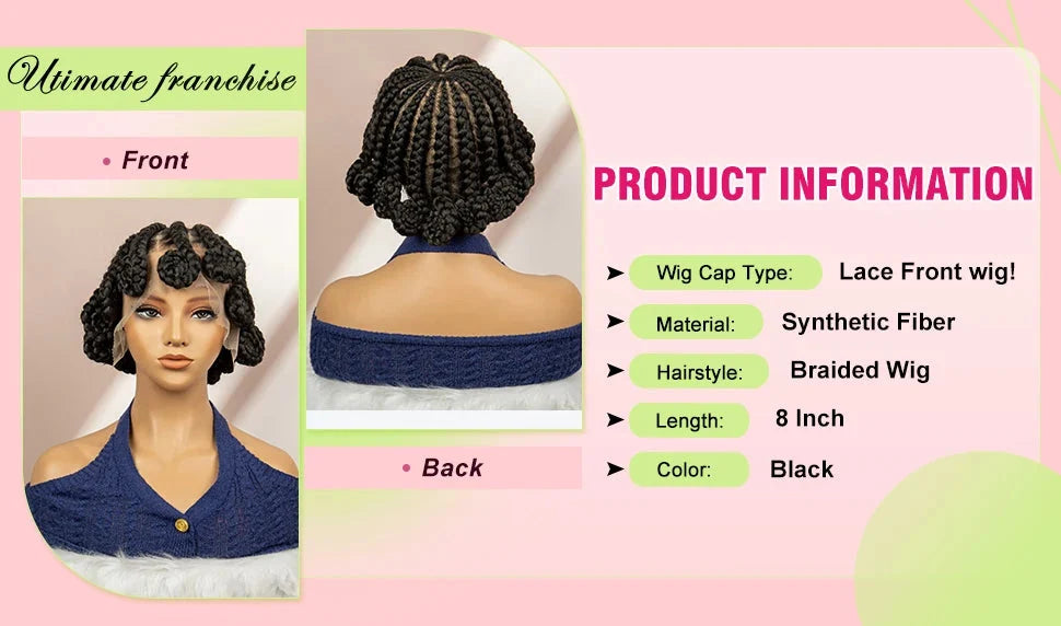 Natural Color Bantu Knot Braided Wig | Cornrow Braids | Full Lace | Heat Resistant Synthetic Wig | African Women
