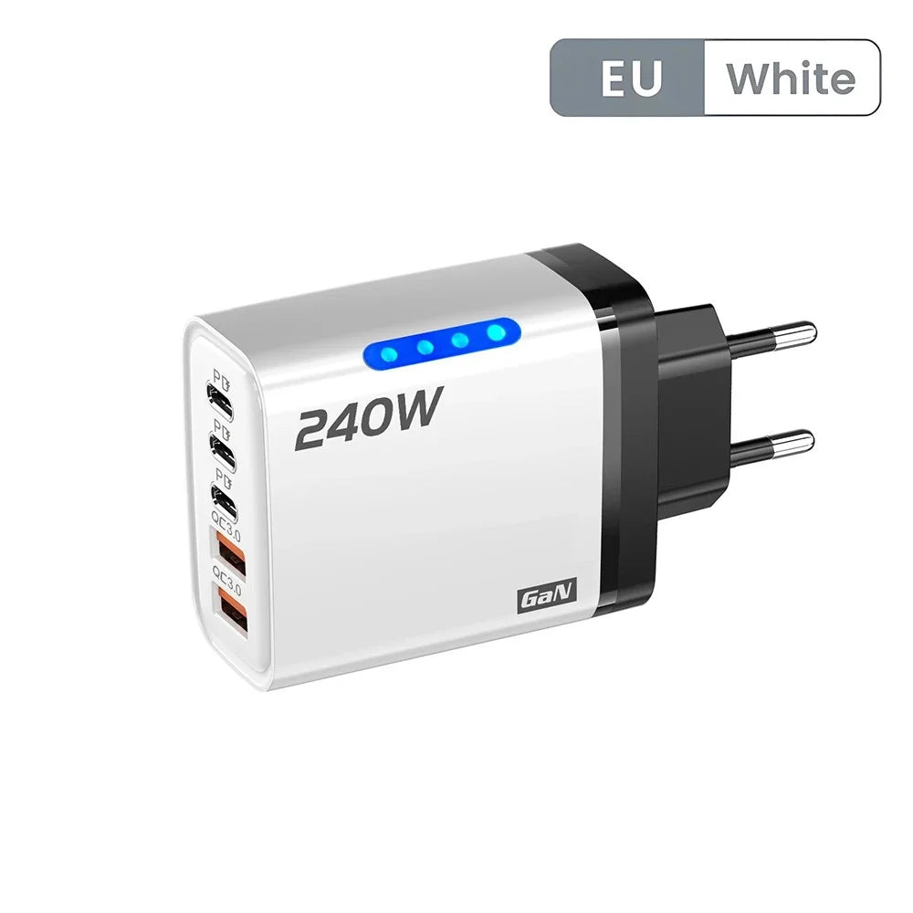 Type C USB 240W Fast Charging Charger GaN USB C Phone Charger Wall Adapter Quick Charge 3.0 With PD Cable For iPhone 17 Samsung