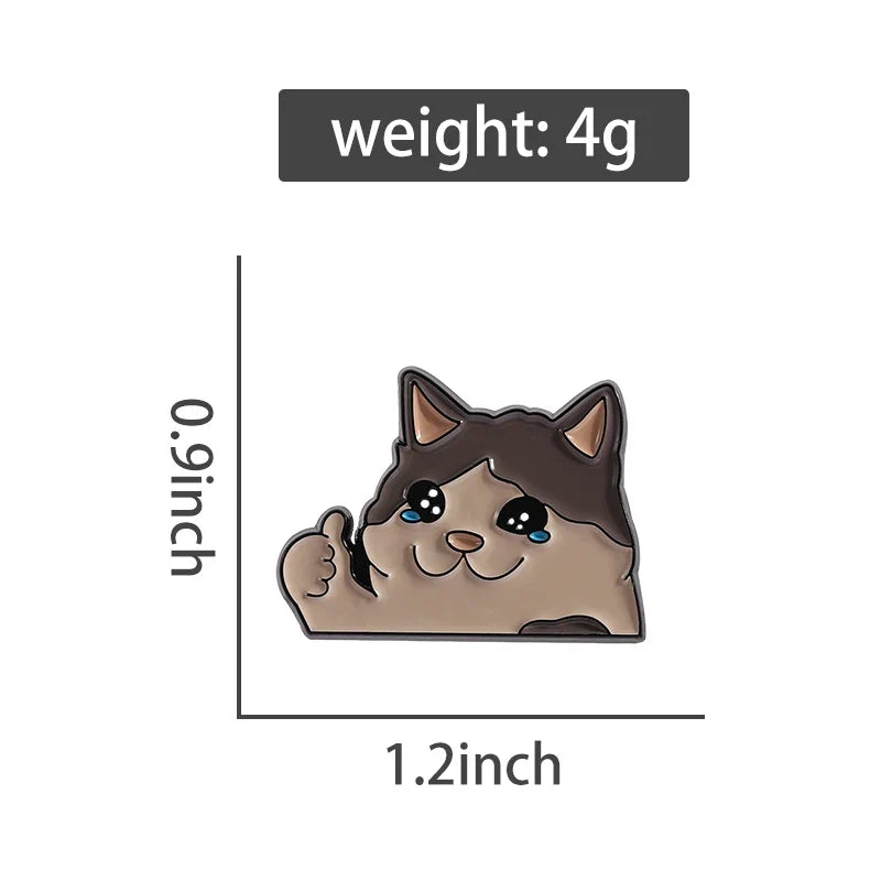 Thumb Up Crying Cat Enamel Pin Kawaii Humorous Animal Brooch Lapel Backpack Badge Funny Jewelry Gifts For Cat Lovers Friends