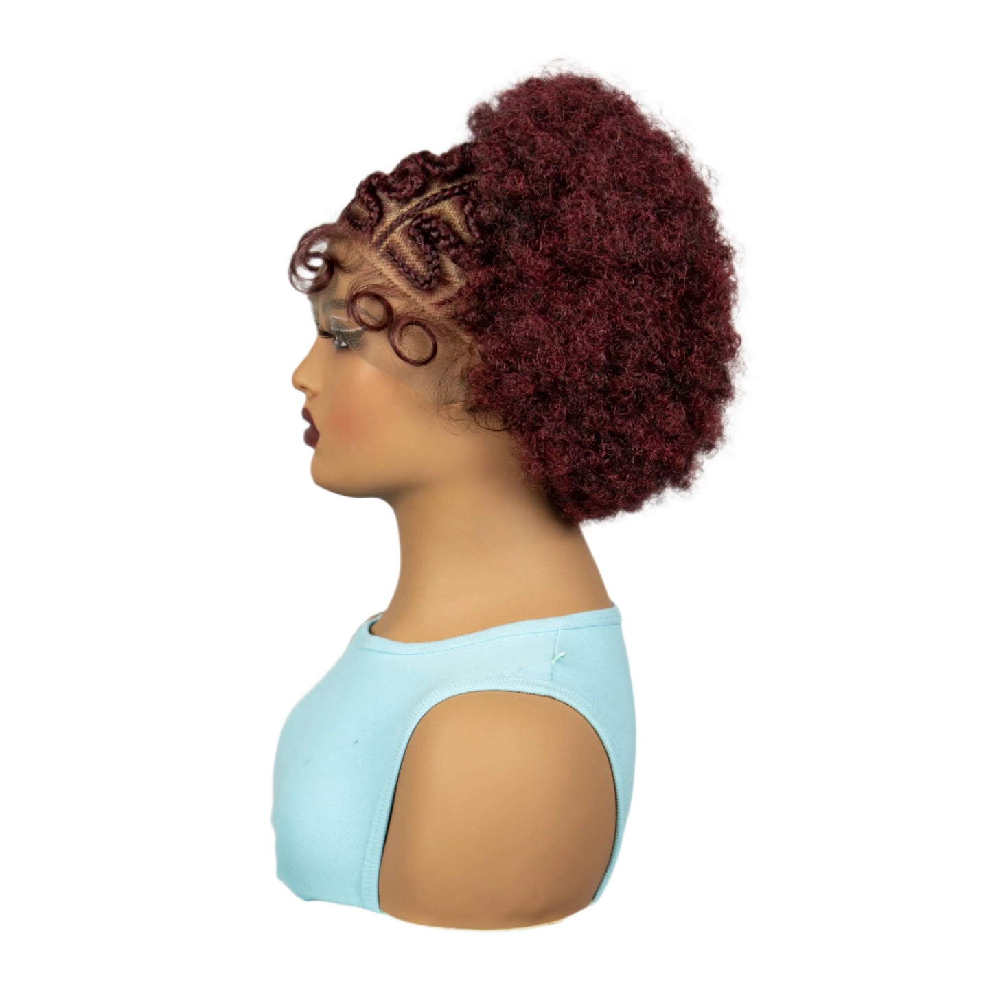 Burgundy Afro Curly Braids Bob Wig | 13x6 Lace | Baby Hair | Bouncy Curls
