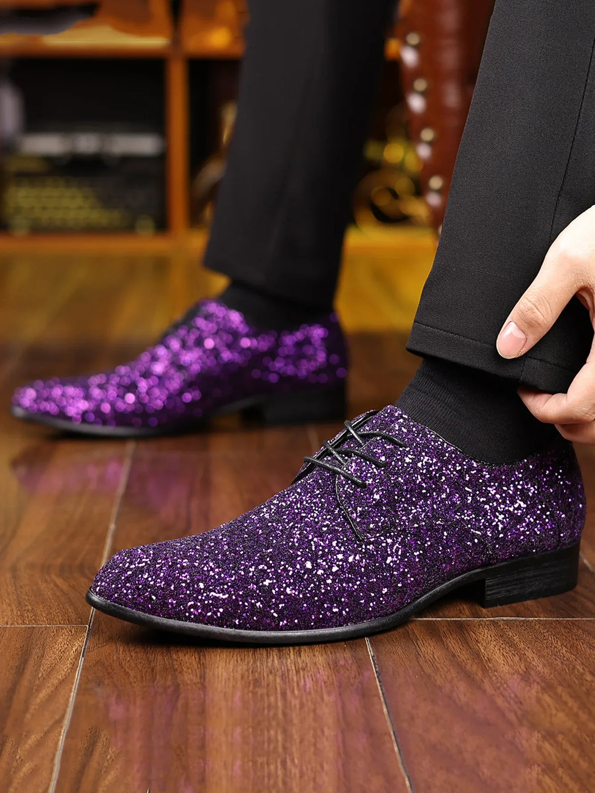 Luxury Men Dress Shoes Gold Silver Sequin Wedding Shoes High Quality Lace-Up  Oxford Shoes Fashion Designer Men Flats Large Size