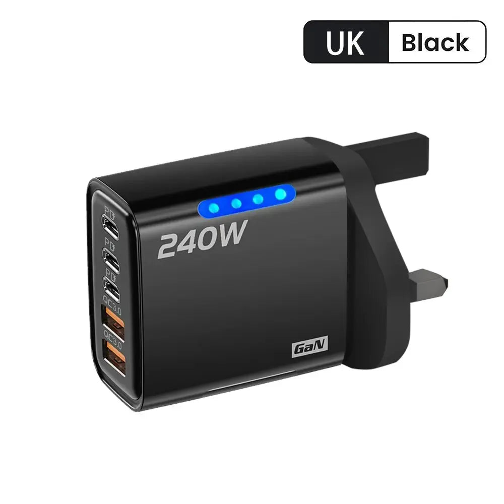 Type C USB 240W Fast Charging Charger GaN USB C Phone Charger Wall Adapter Quick Charge 3.0 With PD Cable For iPhone 17 Samsung