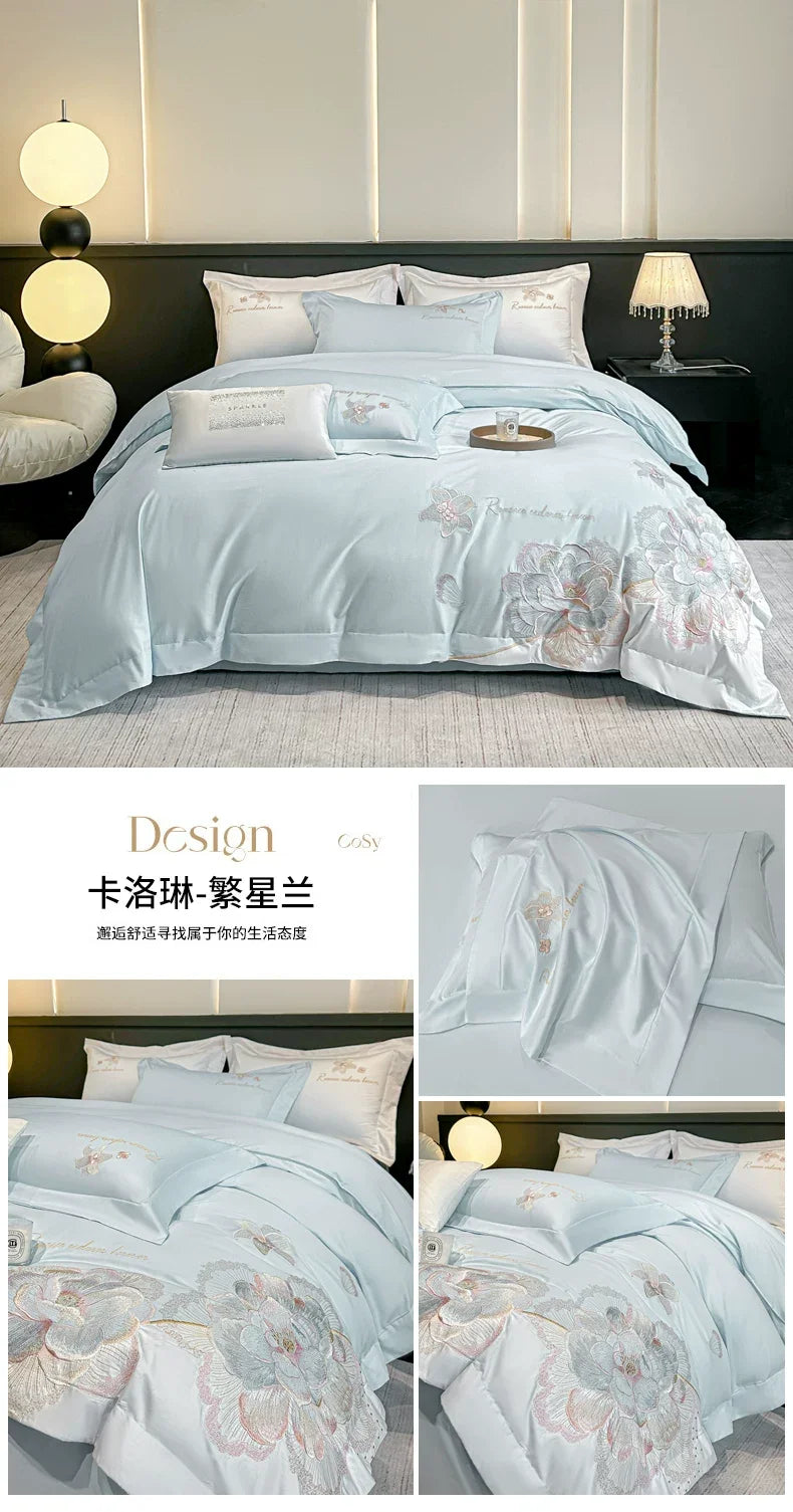 4pcs Light Luxury Style  120 Count Long Styl Cotton polyeste Embroidered Bedding Duvet Cover 200x230 220x240 Four Seasons