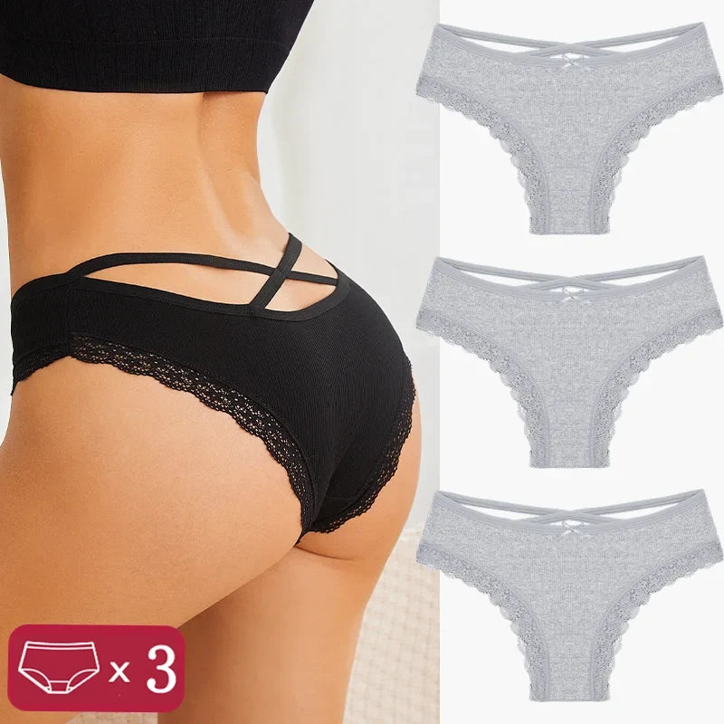 3-Piece Women's Cotton Seamless Panties – Low Rise, Hollow Design