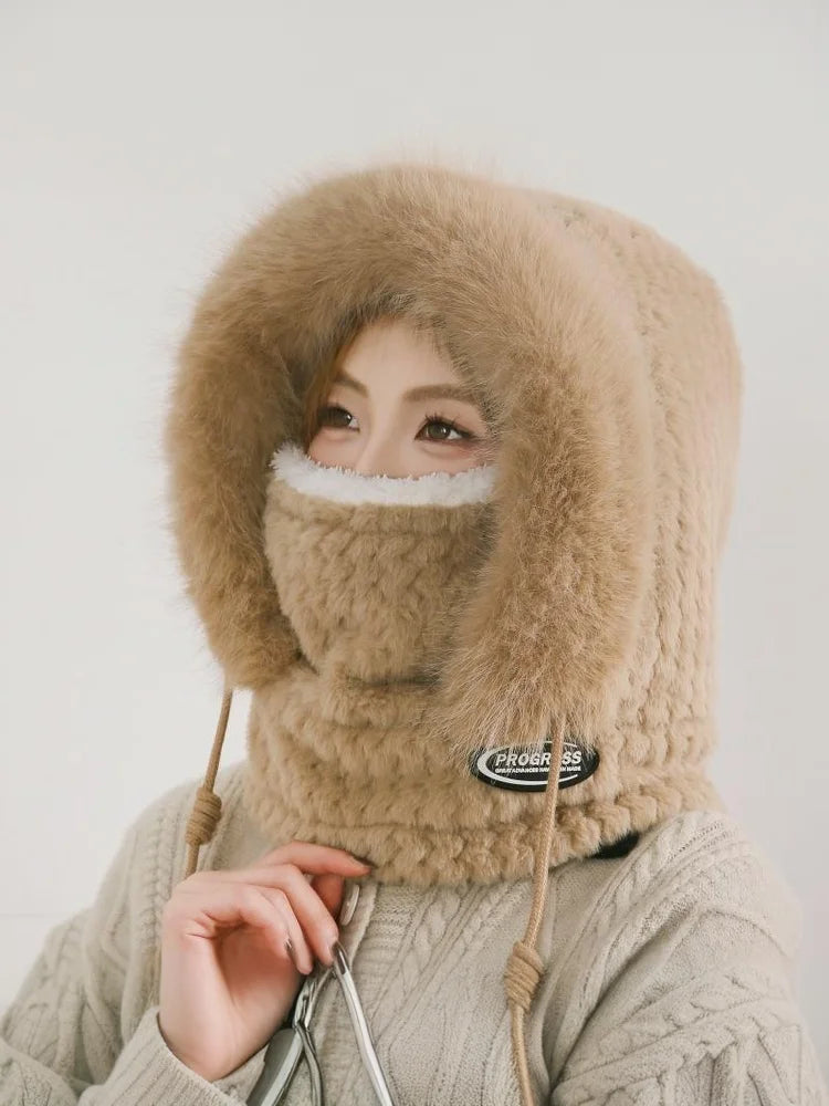 Simple Solid Color Cycling Windproof Cap Thickened Neck Warmer Ear Protection Hat Keep Warm Windproof Winter Hat Scarf Set