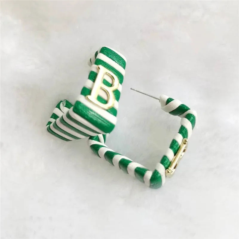 28 Colors Zebra Pu Leather Square Hoop Earrings For Women Fashion Jewelry Letter Alphabet Geometric Stripe Pendientes Mujer