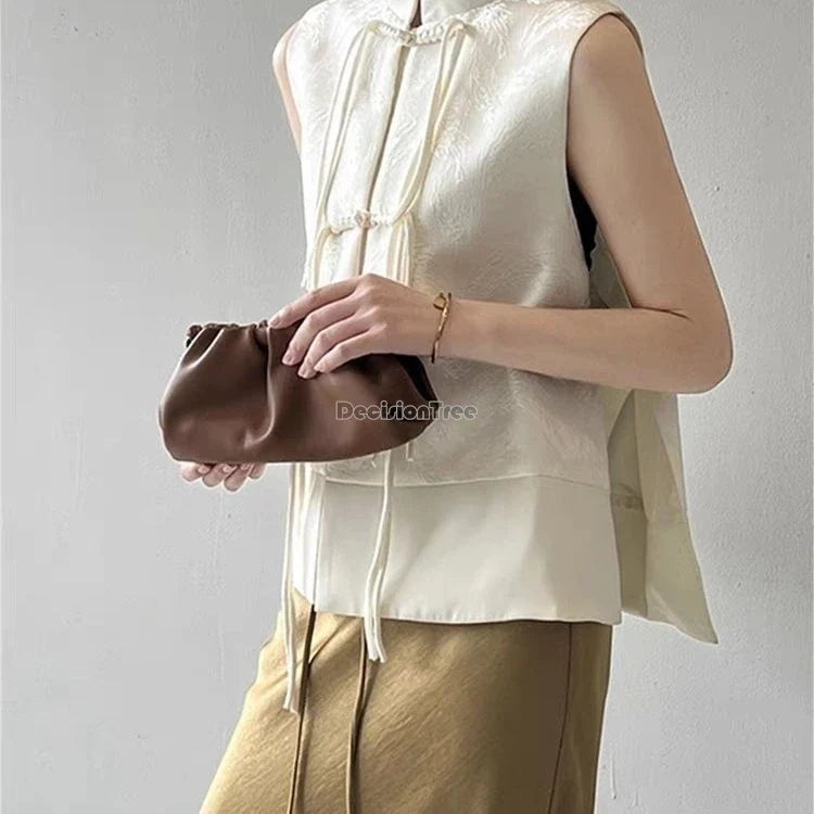 2026 spring new chinese new style plate buckle waistcoat jacket jacquard stand collar sleeveless retro women cheongsam waistcoat