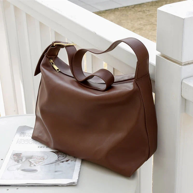 Vintage Big Capacity Shoulder Bag | Soft Leather Crossbody & Armpit Satchel Bag (Casual Portable Handbag Purse - Bolsa)