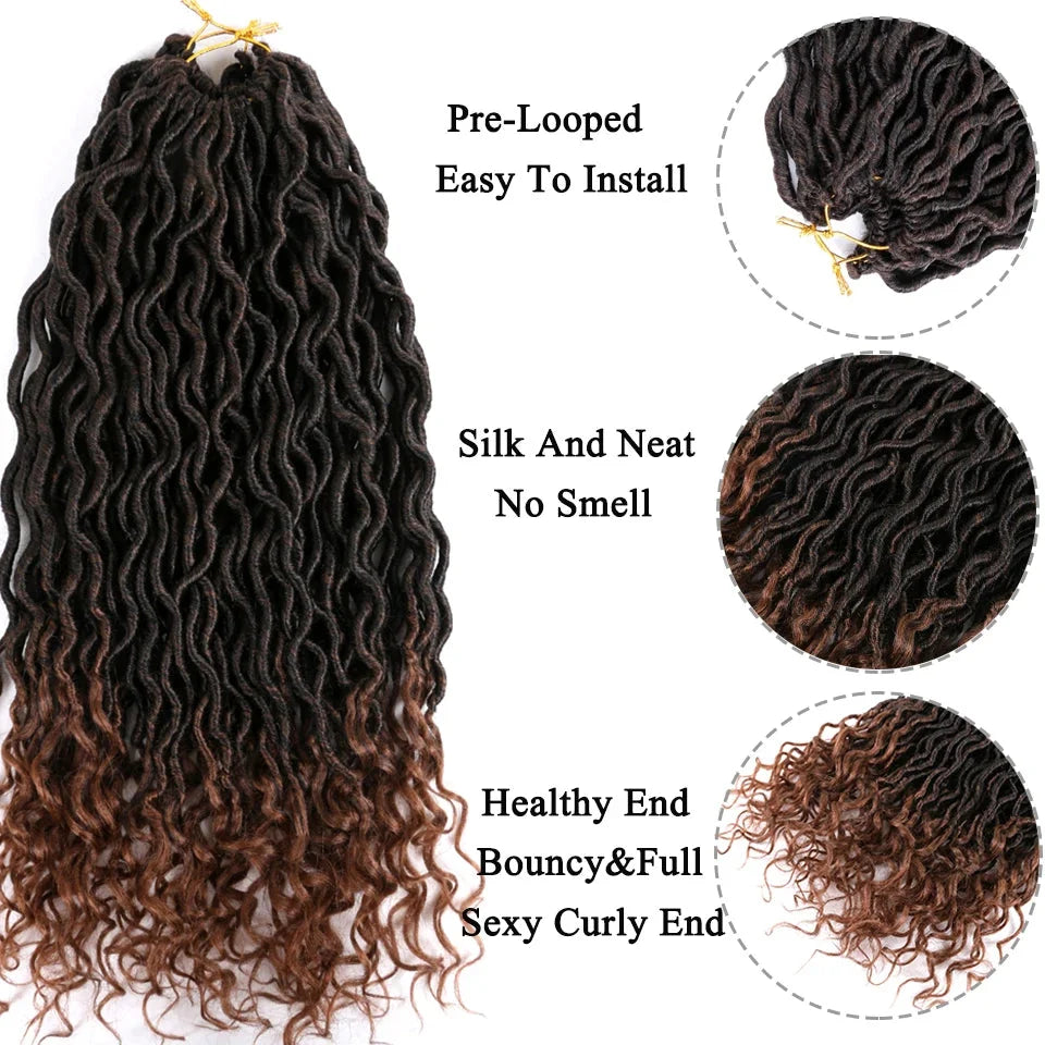Goddess Faux Locs Crochet Hair | 18" Soft Curly Braids | Ombre Dreadlocks Extensions | 24 Strands/Pack