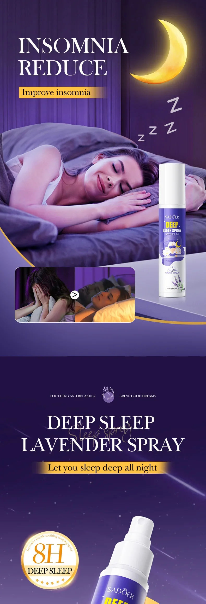 Lavender Sleep Spray 85ml Aromatherapy Sleep Lavender Pillow Mist Pillow  for Room Deep Sleep Spray