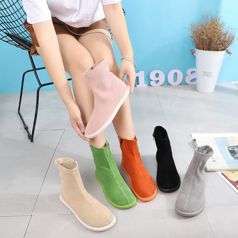 Autumn Women Shoes Fashion Casual Suede Ankle Boots Female Brown Chelsea Fashion student boots
