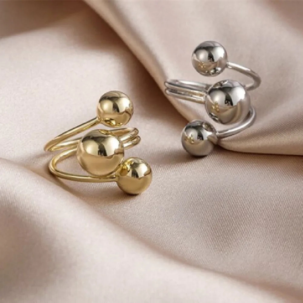 New Temperament Multi-layer Irregular Geometry  Sliver Color Smooth Planet Stainless Steel Open Rings for Women Designer Jewelry