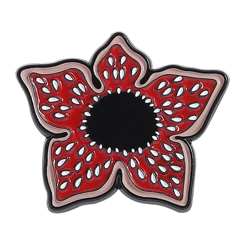 Sci-fi Horror Movies Brooch Enamel Pins Red Cannibal Flowers And 26 English Letter Brooches Backpack Lapel Badge Jewelry Gifts
