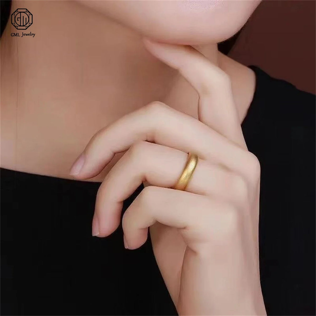 Sand Gold Adjustable Ring Matte Wide Band Openable Fade Resistant Unisex Couple Jewelry Solid Minimalist Gift