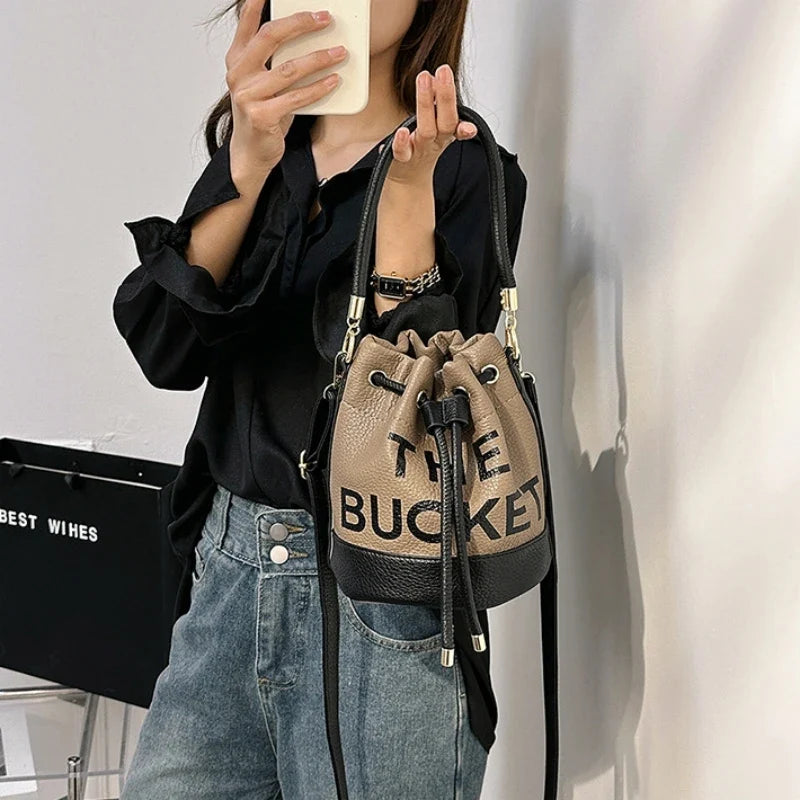 Women's Bucket Bag | PU Drawstring Shoulder and Crossbody Handbag