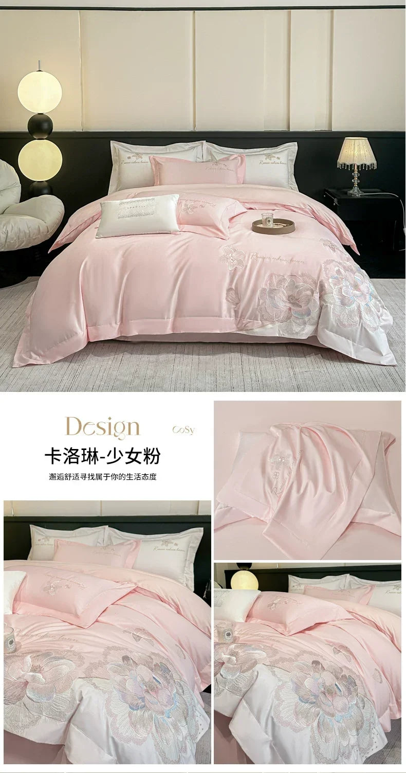 4pcs Light Luxury Style  120 Count Long Styl Cotton polyeste Embroidered Bedding Duvet Cover 200x230 220x240 Four Seasons