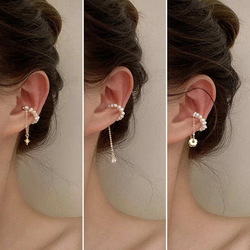 Irregular Pearl Ear Clip Fake Piercing Ear Cuff Artificial Pearls Ear Clips On Earrings Women French Retro Elegant Jewelry Gifts