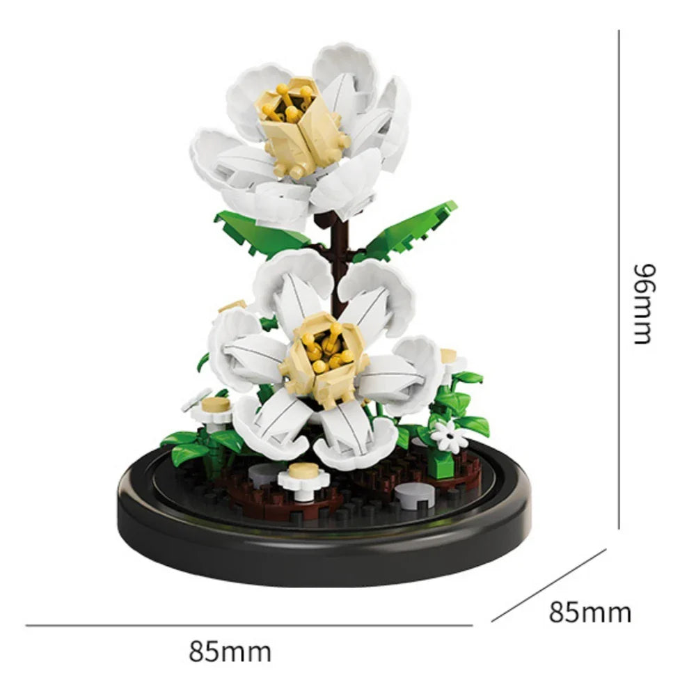 Potted Plant Micro Building Blocks Simulation Lily Rose Flower Assembling Brick Model Kids Toys Home Decoration Collection Gift