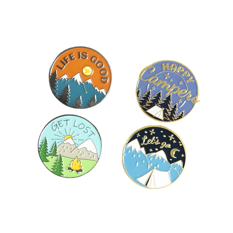 Scenic Snow Mountain Pine Tree Pattern Enamel Pin Social Power Brooch Custom Bag Lapel Shirt Badge Fun Cartoon Jewelry Gift for